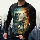 cheap Animal Print T shirts-Men&#039;s Animal Wolf Graphic Prints T shirt Graphic Tee Long Sleeve T shirt 3D Print Crew Neck Shirt Designer Basic Casual Outdoor Daily Sports Black Yellow Blue Spring &amp;  Fall Clothing Apparel S M L XL