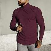 voordelige basis t-shirts-Voor heren T-shirt Coltrui Shirt met lange mouwen Lange mouw Coltrui Lente &amp; Herfst Effen Modieus Ontwerper Basic Vakantie Straat Uitgaan Rood Top T-shirt voor mannen