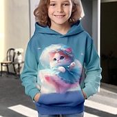 رخيصةأون حيوانات ثلاثية الأبعاد للبنات-للفتيات 3D كارتون قطة هوديي Pullover كم طويل طباعة ثلاثية الأبعاد الخريف الشتاء نشيط موضة لطيف أطفال 3-12 سنة الأماكن المفتوحة فضفاض مناسب للبس اليومي عادي