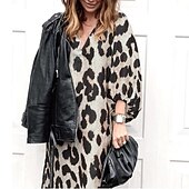 preiswerte Kleider für die Ferien-Damen Midikleid Casual kleid Boho Chic Kleider Langärmliges Boho-Kleid Böhmen Brautkleider schlicht Laternenärmel Urlaub Festtage Ausgehen Regular Fit Leopard 3/4 Ärmel V Ausschnitt Leopard Sommer