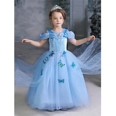 economico Costumi per bambine-Regina delle nevi Gelido Principessa Elsa Abito da damigella Costume per festa a tema Abiti in tulle Cosplay for Ragazze Bambini Natale Carnevale Mascherata Matrimonio Ospite di nozze