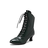 cheap 1930s-Women&#039;s Victorian Lace-Up Ankle Boots – Retro Faux Leather Heeled Boots for Cosplay, Parties, and Daily Wear