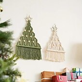 abordables Figuras coleccionables-Árbol de Navidad diy de macramé, kit de bricolaje de árbol de Navidad tejido de 2 piezas, kit de regalo de manualidades navideñas adecuado para regalo de familiares y amigos
