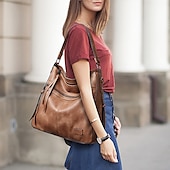 billiga Hand- och toteväskor-Dam Crossbody-väska Tote Axelväska Hoboväska PU läder Utomhus Dagligen Helgdag Dragkedja Stor kapacitet Vattentät Hållbar Ensfärgat Brun fläck Datum rött Svart