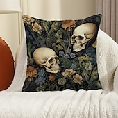 economico Camera di Halloween-federa per cuscino bifacciale 1 pz. federa per cuscino quadrato decorativo morbido con fiore di scheletro per camera da letto, soggiorno, divano, sedia, decorazioni