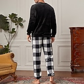 preiswerte Pyjamas-Herren Hausanzug Schlafanzüge Schlafanzug Set Pyjama-Oberteil und Hose 2 Stück Plaid Stilvoll Brautkleider schlicht Komfort Heim Täglich Flanell Komfort Rundhalsausschnitt Langarm Pullover