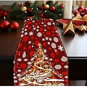 baratos Decoração de Natal-corredor de mesa vermelho, decoração de mesa sazonal em estilo fazenda de férias de inverno