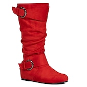 levne Slouch Boots-dámské široké boty do lýtek se skrytou kapsou – pohodlný široký šířkový štíhlý design s akcenty na přezku