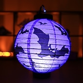 cheap Halloween Indoor-Halloween Paper Lantern Pumpkin Bat Spider Skeleton Castle LED Lantern Light for Indoor Outdoor Halloween Party Decor