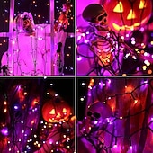abordables Halloween en Plein Air-Guirlande lumineuse Halloween violet orange 8 fonctions intérieure et extérieure guirlande lumineuse décorative Halloween prise de sécurité basse tension 10 mètres 100 lumières 20 mètres 200 lumières