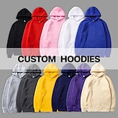 cheap Men&#039;s Custom Clothing-Men&#039;s Hoodie Custom Print Black White Hooded Letter Lace up Pocket Holiday Going out Streetwear Winter Spring &amp;  Fall Clothing Apparel Hoodies Sweatshirts Personalized custom made Long Sleeve