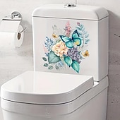 abordables Autocollants muraux décoratifs-Autocollant drôle de couvercle de toilette de papillon de fleur - autocollant imperméable à l&#039;eau de décor de salle de bains autocollant décor de pièce, décor à la maison