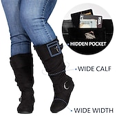 levne Slouch Boots-dámské široké boty do lýtek se skrytou kapsou – pohodlný široký šířkový štíhlý design s akcenty na přezku