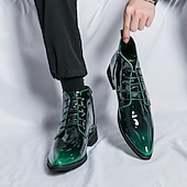 abordables Botas de vestir-Botas de vestir de charol negro para hombre: elegantes botas con cordones, para uso formal e informal, perfectas para eventos y trabajo.