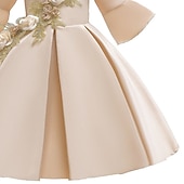 ieftine Rochii de Petrecere-Copii Fete Rochie de petrecere Floral Lungime Manșon 3/4 Oficial Performanță Nuntă Nodul cravatei Modă Adorabil Bumbac Midi Rochie de petrecere Rochie cu broderie florală Rochie de Fata de Flori Var