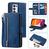 abordables Carcasas Samsung-Funda para teléfono para Samsung Galaxy Z Fold 5 Z Fold 4 Z Fold 3 Funda de billetera con cremallera protección completa con correa para muñeca color liso de cuero PU