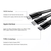 abordables Câbles de téléphone portable-câble de charge multi 6a 1 paquet 4 pieds cordon de charge rétractable 3 en 1 câble multi usb adaptateur de cordon de chargeur rapide avec port iphone/type c/micro usb pour téléphones
