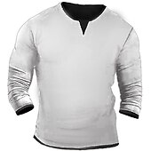 preiswerte Basic-T-Shirts-Herren T Shirt Henley Hemd T-Shirt Langarmshirt Langarm Henley Frühling &amp; Herbst Farbblock Mode Designer Basic Patchwork Urlaub Straße Ausgehen Schwarz Weiß Marinenblau Top T-Shirt für Herren
