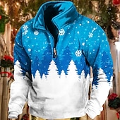 cheap Christmas Scene Sweatshirt-Men&#039;s Snowflake Christmas Scene Sweatshirts Sweatshirt Sweatshirt Pullover Quarter Zip Hoodie Long Sleeve Sweatshirt Stand Collar Fashion Cool Daily 3D Print Christmas Vacation Going out Print Spring
