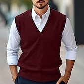 preiswerte Herrenpullover-Herren Pullunder Kleid Pullover Wollpullover Pullover Overall Gerippt Stricken Normale Oberteile Strick Glatt V Ausschnitt Vintage Stilvoll Arbeit Freizeitskleidung Bekleidung Winter Herbst Kamel Wein