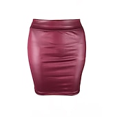 tanie Zwykłe spódnice-Damskie Spódnica Bodycon Elegancja Moda Codzienny Nad kolano Wysoka talia Spódnice Solidne kolory Urlop Ulica Wino Czarny Granatowy Kawowy Wiosna i lato Sztuczna skóra