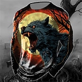 abordables Camisetas de Halloween-Halloween Hombre Graphic Animal Calabaza Camiseta Manga Larga Camiseta Impresión 3D Cuello Barco Camisa Moda Design Casual Deporte Festivos Noche Negro Amarillo Naranja Primavera &amp; Otoño Ropa S M L