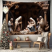 billige hengende juleteppe-juledekorasjoner nativity dåp hengende billedvev veggkunst jul stor billedvev veggmaleri dekor fotografi bakteppe teppe gardin hjem soverom stue dekorasjon