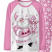 billiga Flickans 3D-tecknad film-Flickor 3D jultomten Pyjamas set Långärmad 3D-tryck Höst Vinter Aktiv Mode söt stil Polyester Barn 3-12 år Rund hals Hem Casual Inomhus Normal