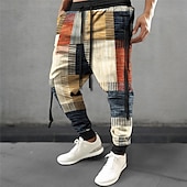cheap Sweatpants-Plaid Geometry Casual Men&#039;s 3D Print Sweatpants Joggers Pants Trousers Outdoor Street Casual Daily Polyester Yellow Red Green S M L Mid Waist Elasticity Pants