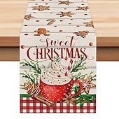 baratos Decoração de Natal-corredor de mesa vermelho, decoração de mesa sazonal em estilo fazenda de férias de inverno