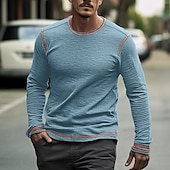 olcso alap pólók-Férfi Póló Tee Top Hosszú ujjú ing Hosszú ujj Terített nyak Tavasz &amp; Ősz Színes Raglan Sleeve Divat Dizájn Alap Vakáció Utca Alkalmi Világoskék Fekete Fehér Férfi felső póló