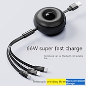 abordables Câbles de téléphone portable-câble de charge multi 6a 1 paquet 4 pieds cordon de charge rétractable 3 en 1 câble multi usb adaptateur de cordon de chargeur rapide avec port iphone/type c/micro usb pour téléphones