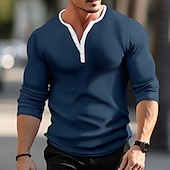 preiswerte Basic-T-Shirts-Herren T Shirt Henley Hemd T-Shirt Langarmshirt Langarm Henley Frühling &amp; Herbst Einfach Grubenstreifen Mode Designer Basic Urlaub Straße Ausgehen Weiß Blau Braun Top T-Shirt für Herren