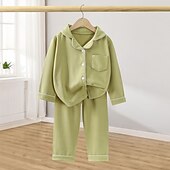 abordables Pyjamas-Ensembles de pyjama Fille Enfants Printemps Automne Actif manche longue SY01-pyjama rose clair Jaune Vert Claire Couleur unie Bouton Intérieur 7-13 ans