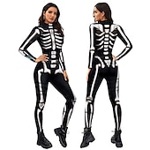 billige Kranier &amp; Bein-Skjelett Kranium Karnevalskostyme heldekkende drakter Cosplay kostyme Party-kostyme Bodysuits Ett Stykke Skremmende kostyme Dame Barne Voksne Ytelse Fest Karneval Maskerade Mardi Gras Enkelt
