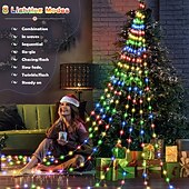 abordables Alimentado por USB-luces de hadas del árbol de la cascada 180 leds luz de la cascada del árbol de navidad 9 gotas 78,74 pulgadas luz de guirnalda al aire libre enchufe usb 8 modos cortina de ventana luz de carámbano