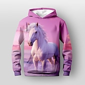 economico Animali 3D della Ragazza-Da ragazza 3D Cavallo Felpa con cappuccio Manica lunga Stampa 3D Autunno Inverno Attivo Bambino 3-12 anni Esterno Giornaliero