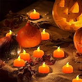 olcso Halloween beltéri-12db mini sütőtök gyertya lángmentes gyertya lámpák hálaadás sütőtök tealámpák led tea lámpák sütőtök gyertyák elemes őszi halloween hálaadás lakberendezési dekoráció
