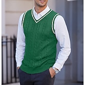 billige genser for menn-Herre Genser vest Pullover genser Kjole genser Kabel Strikke Glimmer Multi Layer Helfarge V-hals Etnisk stil Gammeldags stil Daglig Klær Drop Shoulder Vår Høst Svart Hvit S M L