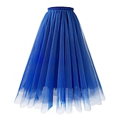 cheap Plain Skirts-Women&#039;s Skirt Swing Maxi High Waist Skirts Layered Tulle Solid Colored Street Daily Fall &amp; Winter Organza Elegant Fashion Dark Pink Black White Pink