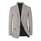 cheap Men&#039;s Classic Blazers-Men&#039;s Cocktail Attire Blazer Business Formal Evening Wedding Party Fashion Casual Spring &amp;  Fall Polyester Plaid / Check Geometic Button Pocket Casual / Daily Single Breasted Blazer White Camel Beige