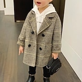 billiga Pojkars trenchcoats-Barn Pojkar Yllerock Ytterkläder Ensfärgat Rutig Långärmad Täcka Skola Mode Förtjusande Grundläggande Galler Svart Rubinrött Vår Höst 3-7 år