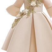 ieftine Rochii de Petrecere-Copii Fete Rochie de petrecere Floral Lungime Manșon 3/4 Oficial Performanță Nuntă Nodul cravatei Modă Adorabil Bumbac Midi Rochie de petrecere Rochie cu broderie florală Rochie de Fata de Flori Var