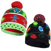preiswerte Weihnachtsmütze &amp; Zubehör-2er-Pack LED-Weihnachtsmütze, leuchtende Weihnachtsmütze, Unisex-Strickmütze, Weihnachtsmütze mit Rentier-Weihnachtsbaum-Aufdruck für Partys