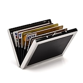 cheap Card Holders &amp; Cases-RFID Credit Card Holder Men Wallet Short Purse Stainless Steel And Leather Card Wallet