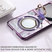 cheap Samsung Cases-Phone Case For Z Flip 6 Z Flip 5 Back Cover Magnetic Adsorption With Magsafe with Stand Holder Ring Holder Full Body Protective Retro TPU Plating Metal