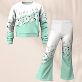 cheap Girl&#039;s 3D Cartoon-Easter Girls&#039; 3D Floral Set Sweatshirt &amp; Flare Pants Set Long Sleeve 3D Print Fall Winter Active Fashion Daily Kids 3-12 Years Crew Neck Outdoor Vacation Date Regular Fit