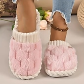 baratos Chinelos de mulher-chinelos femininos rosa felpudos, sapatos confortáveis para casa com cabedal de malha e forro de pelúcia para conforto no inverno