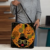 cheap Graphic Print Bags-Large Capacity Halloween Tote Bags - Reusable Shopping Bags with Unique Pumpkin, Witch, and Day of the Dead Designs