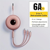 abordables Câbles de téléphone portable-câble de charge multi 6a 1 paquet 4 pieds cordon de charge rétractable 3 en 1 câble multi usb adaptateur de cordon de chargeur rapide avec port iphone/type c/micro usb pour téléphones